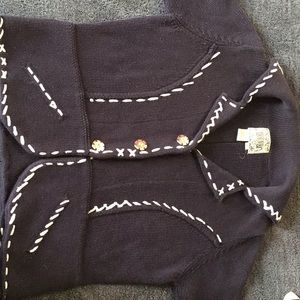 Curio XL Navy Blue Cardigan w White stitch accents